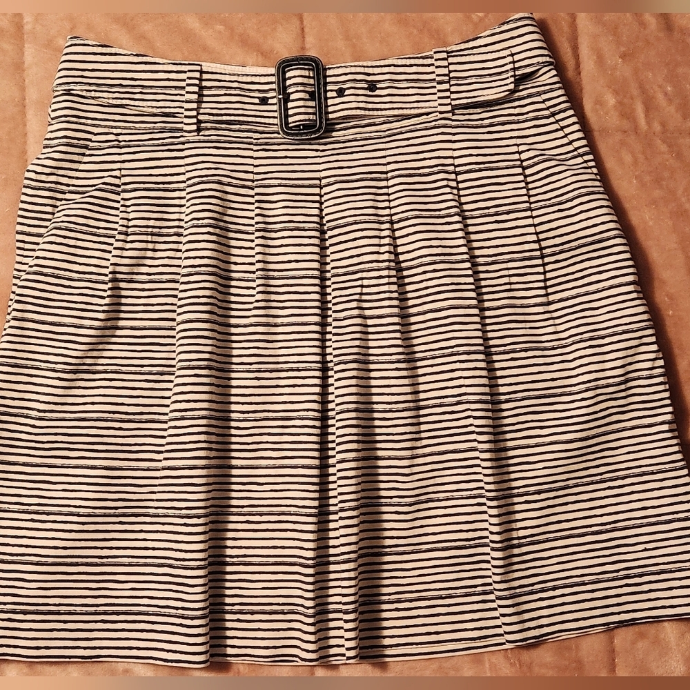 Vintage Outback Red Navy Blue and Cream Striped Skirt With Belt And Pockets